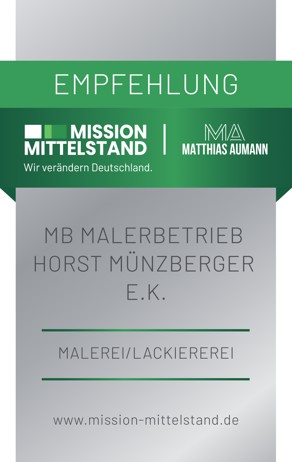 Siegel MB Malerbetrieb Horst Münzberger e. K. Empfehlung Mission Mittelstand